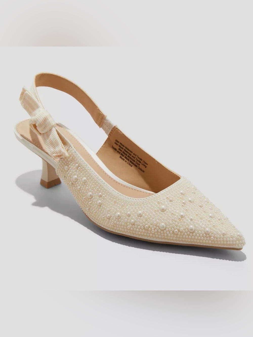 a new day Cream Pearl-Embellished Slingback Heels NWT